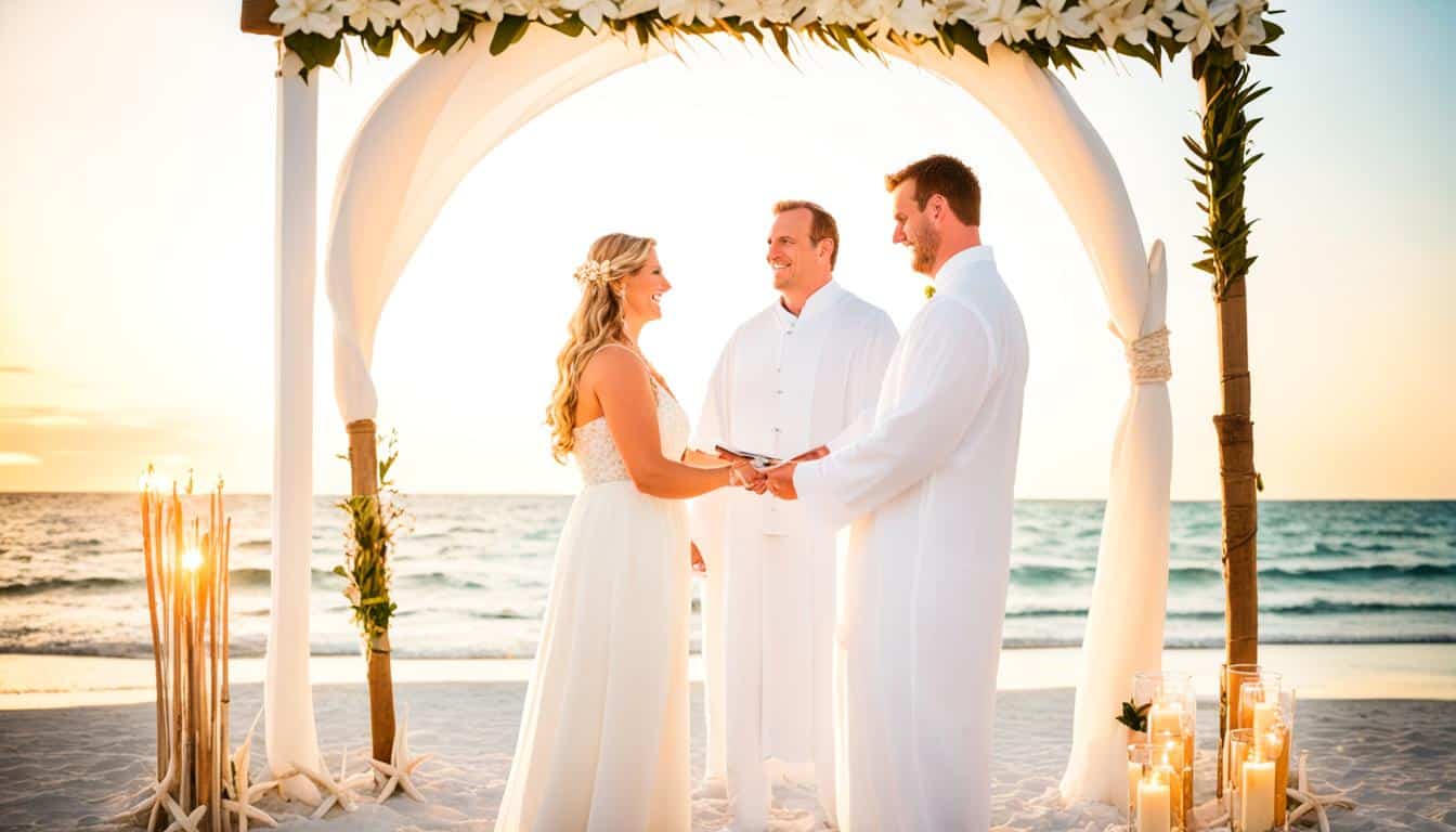 Naples, FL wedding officiant Rev. Maria Felipe leading a small beach elopement